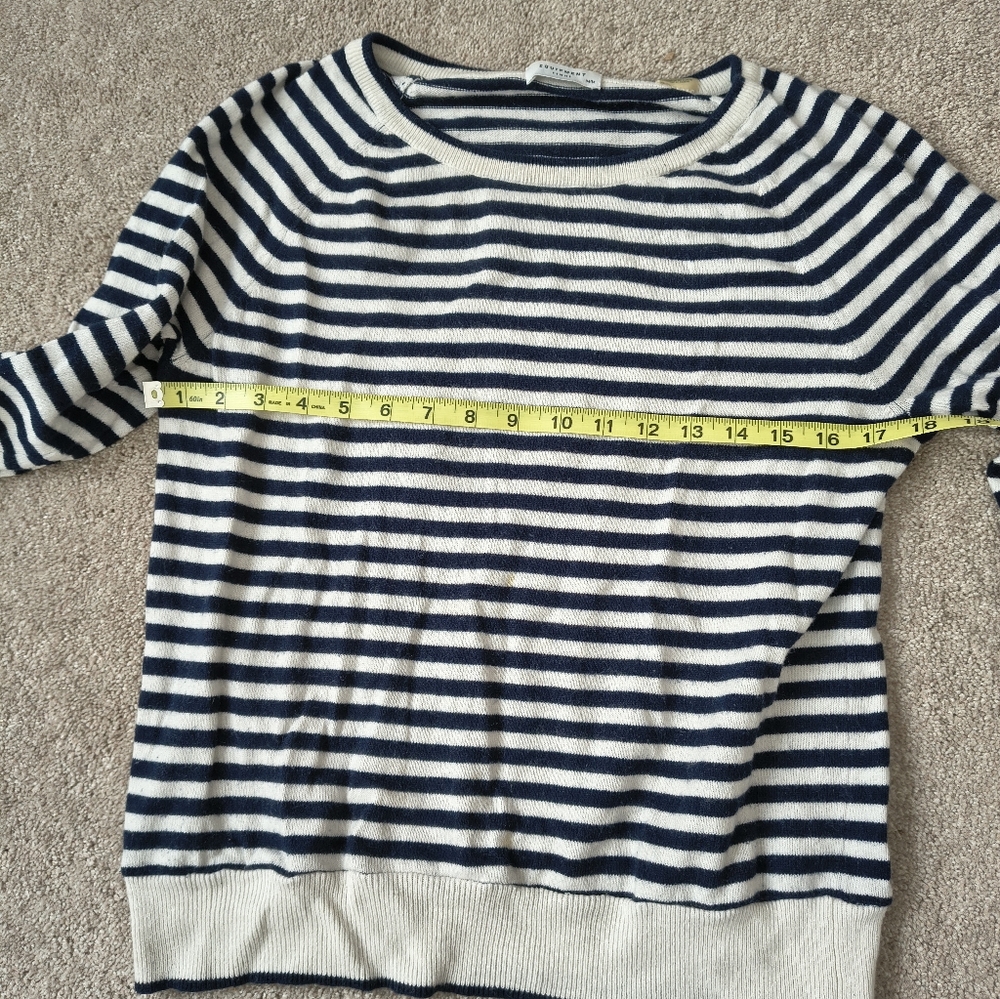 Equipment Navy and White Striped Mariniere Cotton Sweater Medium - Picture 5 of 10